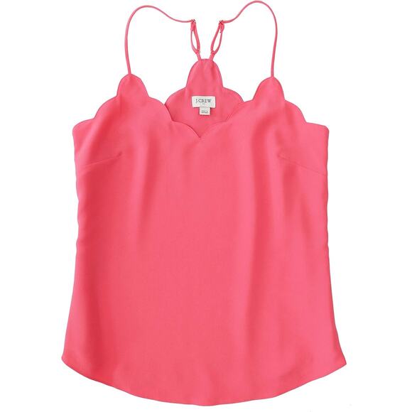 J.Crew Pink Tea Rose Scalloped Crepe Cami Tank Top Size 0 - Picture 1 of 6